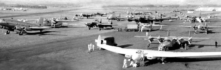 An A.W.52 heads a varied field of rather less-innovative British craft at Farnborough, 1948.