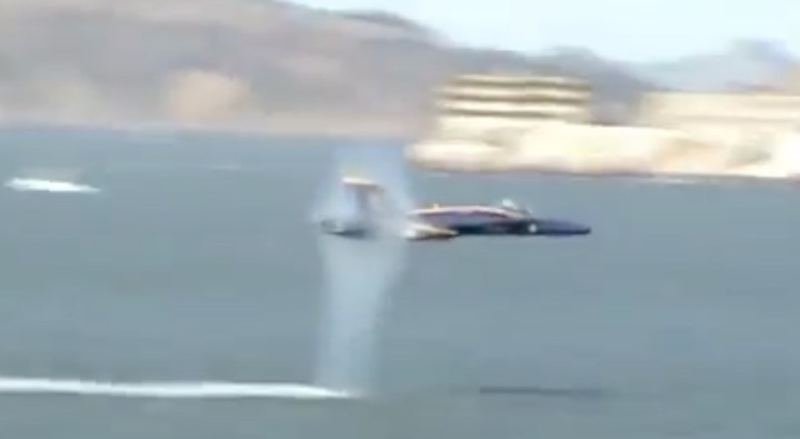 Newton in action, and reaction, as a Blue Angel F/A-18 makes a low pass over San Francisco Bay. © gripen68