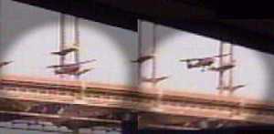 Louise Campbell's Skyfox Gazelle emerges from under the bridge on May 1st, 2004. 