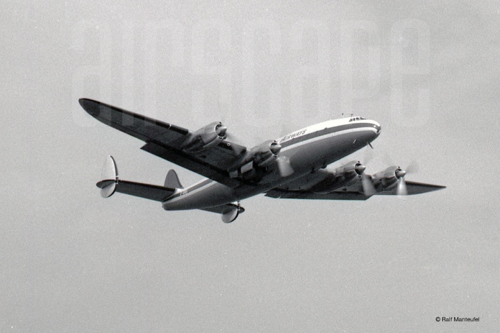 After 6 years' service with Capital Airlines, the BOAC Connies were sold to Trans-European Airways with their original British registrations. Here, G-AHEL cleans up as she climbs out of Berlin-Tempelhof, in September 1961. After several more owners, this aircraft would be broken up at Shannon, Eire (it's old trans-Atlantic stopover) in 1968. © Ralf Manteufel 
