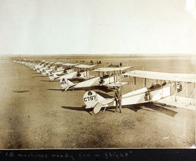 An ante-diluvian shot of Army Signal Corps Jennys on the flight line, during World War One. From a C Dorsey album (AL-19), SDASM.