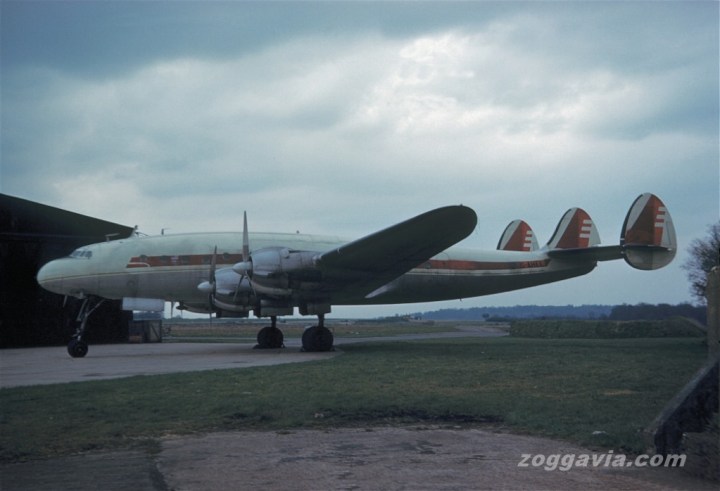 049-1977 at Biggin Hill, UK in April 1961 – still wearing her Capital Airlines colours but now owned by the fledgling Falcon Airways. (Zoggavia.com)