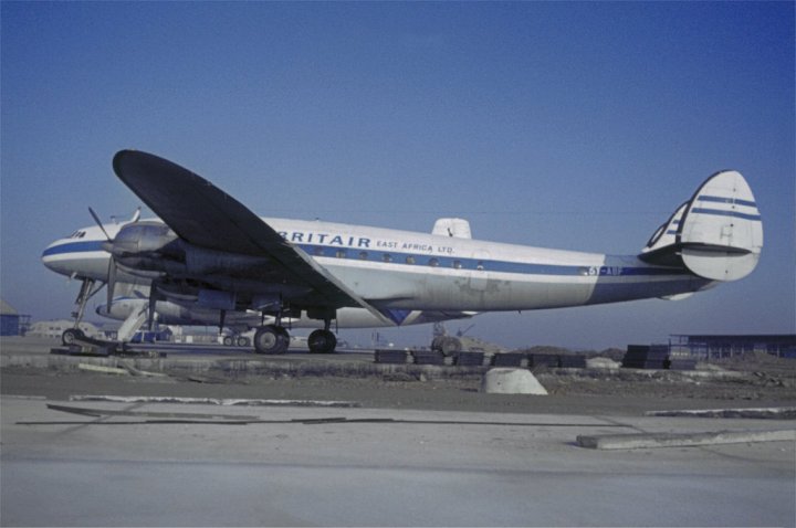 Looking progressively more unloved, #1977 stands stored alongside a Bristol Britannia, probably from another itinerant charter operation, towards the end of her days. (Zoggavia.com)