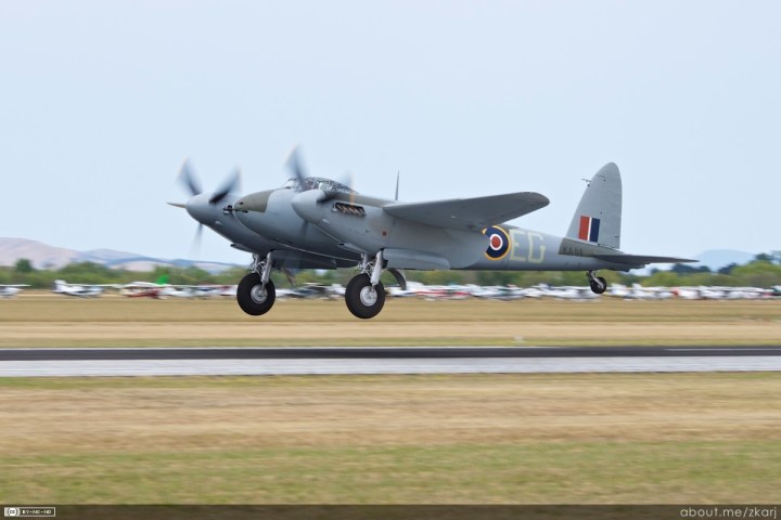 Put her down easy... KA114 lands after her display at Wairarapa. The aircraft is a rebuilt FB (Fighter Bomber) Mk.26, built in Canada for the RCAF in 1945 and taken straight into storage. (Courtesy of Allister Jenks)
