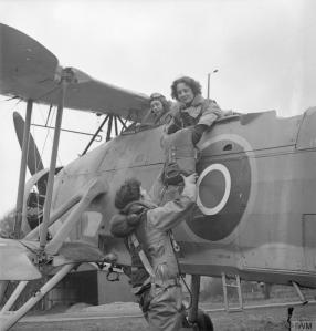 For a sense of scale... Radio Mechanics of the WRNS prepare to board a Fleet Air Arm aircraft to test the radio during a flight. (IWM 13359)