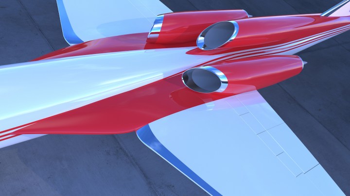 The business end of the AS2, with unswept NLF wings and noise shielded jets. But is this it? Where are the inlet tuning and high lift devices, for example? (Aerion Corp)