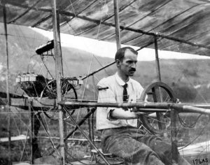 Glenn Curtiss at the controls of the AEA 'June Bug' in 1908. (LoC P&P, 95511645)
