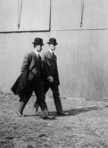 Orville (left) and Wilbur Wright at the 1910 International Aviation Tournament, Belmont Park, NY, in November 1910. (LoC P&P, 2002721781)