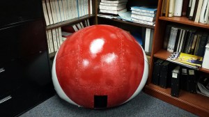 #214's recovered and repainted tail turret dome, in Arctic hi-viz red. Note the centre panel, which would have originally been the gun opening. (Courtesy of Jack Waid) 