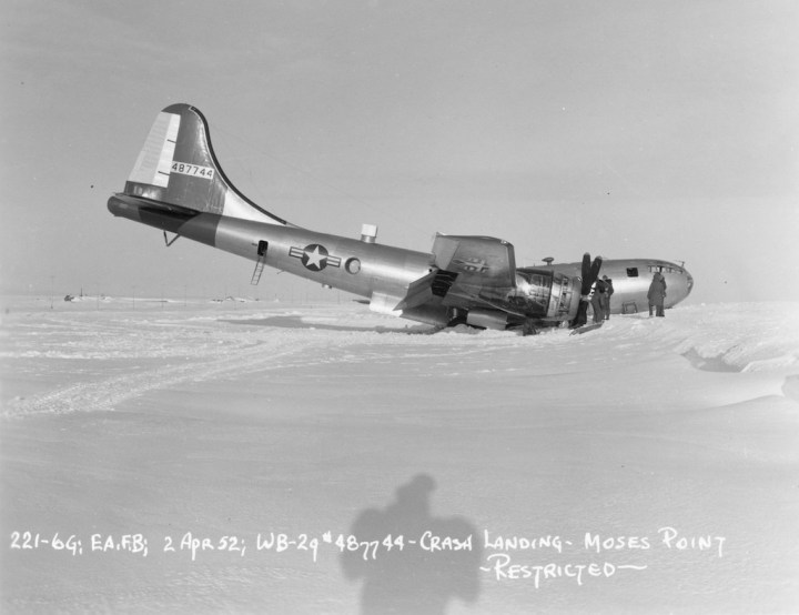 A less fortunate 58thWRS WB-29 from Eielson, crashed and broken at Moses Point, AK on April 2nd, 1952. (Air Weather Assn | USAF)