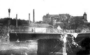 Colditz Bridge after it had been blown up and shot at by Volkssturm and WaffenSS soldiers. (69th-infantry-division.com)