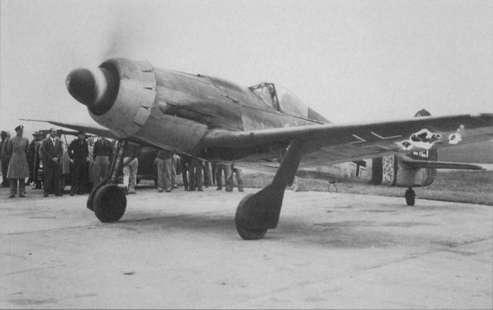 A FW.190-D9 is run up for a test flight. This version started to re-equip FW 190A units in October 1944. While intended mainly to engage escort fighters at altitude, many were committed to the 'Operation Bodenplatte' ground attacks of January 1st, 1945. (US National Archives RG 18)