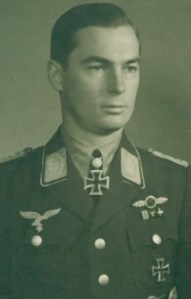 Wartime propaganda picture of Hubertus Hitschhold, later General der Schlachtfleiger. A noted Stuka pilot, his score included no fewer than three Royal Navy destroyers! (wikipedia)