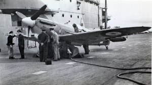 Not positively, but likely Mk.VB BL676, the very first Spitfire to land on a carrier when she alighted aboard HMS Illustrious in the River Clyde on January 10th, 1942. (SDASM #15-002637)