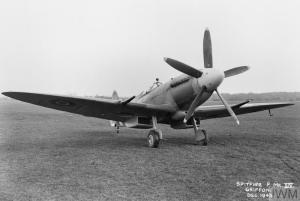 Spitfire F Mark XIVE, RB151, of No.610 Squadron RAF shows off the five-bladed, broad-chord Rotol propeller needed to harness the power of its Griffon engine. (© IWM ATP 12462B)